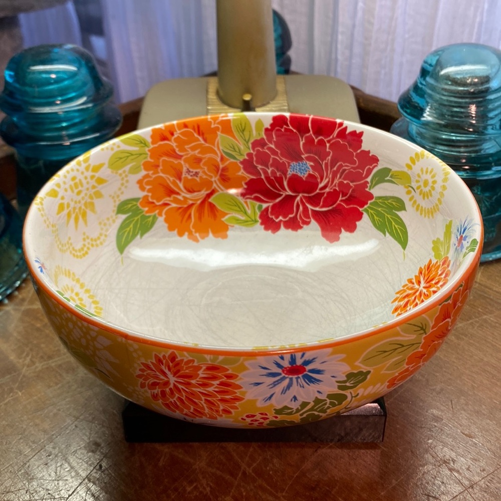 COPY - 222 Fifth 6 1/2” Red orange, green, blue, yellow white Bowl